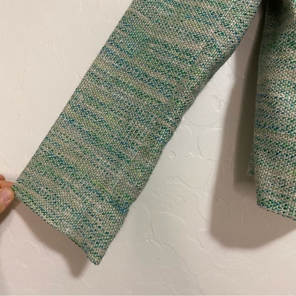 J. Jill Green Tweed Long Sleeve Stretch Linen Blend Zip Up Blazer Jacket Size L - Picture 8 of 10